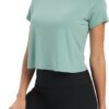 Bestisun Women Short Sleeve Cross Back Workout Crop Tops Backless Yoga Athletic Gym Shirts