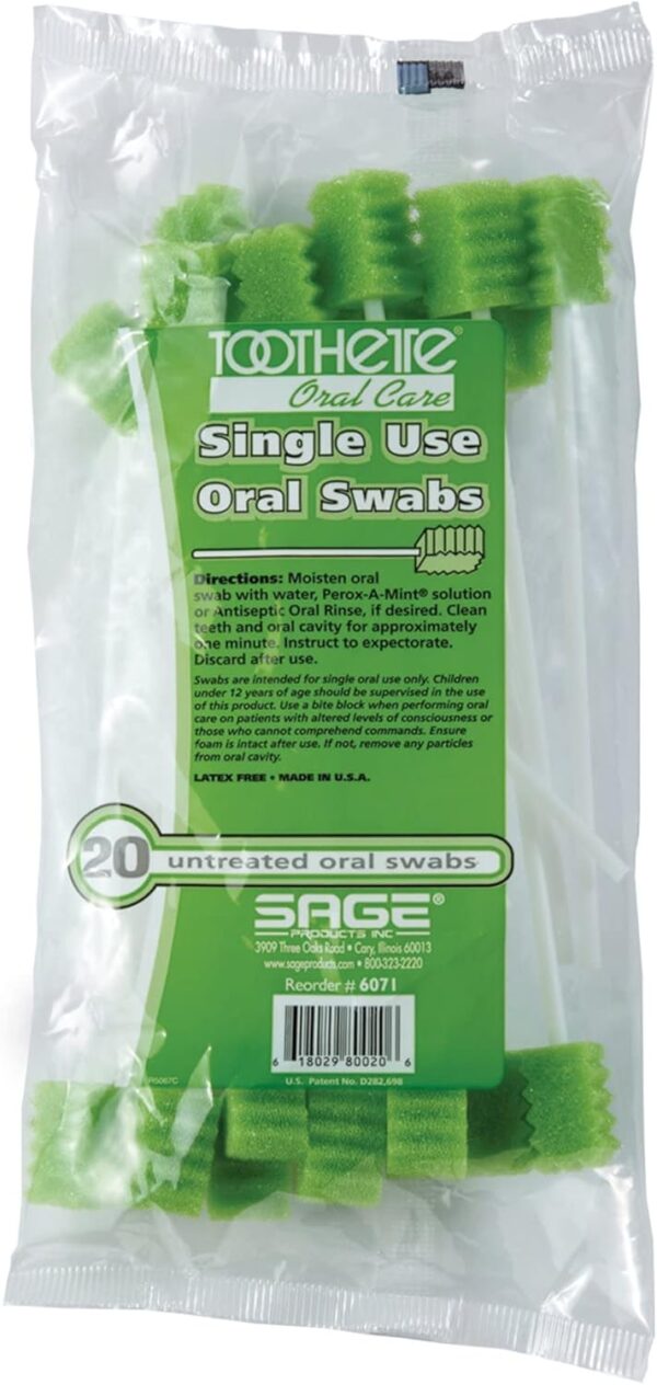 Toothette® Oral Care Plus Dental Swabs - Single Use - Untreated - Bag of 20 Swabs