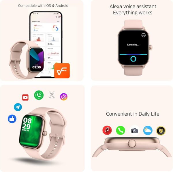 Geloss Smart Watches for Women, Heart Rate/Sleep/SpO2/Monitor, Fitness Watch IP68 Waterproof Bluetooth Call for Android & iPhone 120+Sports Trackers Alexa Built Amoled 1.85