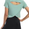 Bestisun Women Short Sleeve Cross Back Workout Crop Tops Backless Yoga Athletic Gym Shirts