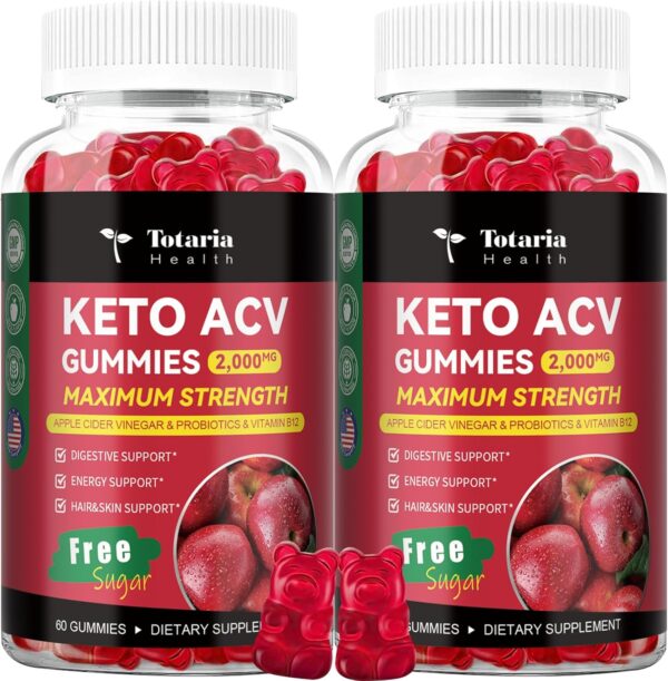 2 Pack Keto ACV Gummies - 4000mg Apple Cider Vinegar Gummies Sugar-Free with Probiotics, B12, Keto Supplements for Women & Men 240 Gummies