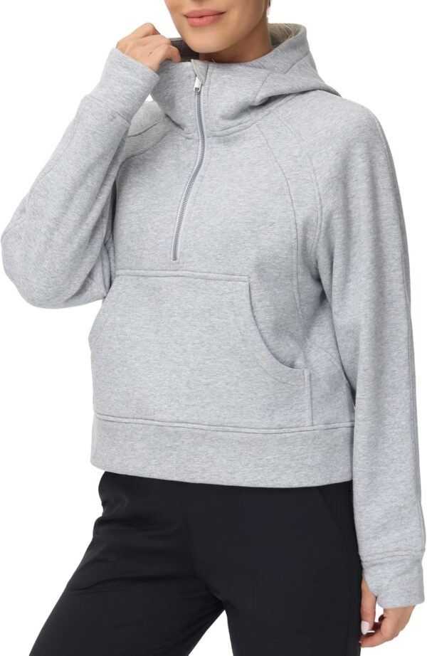THE GYM PEOPLE Womens' Hoodies Half Zip Long Sleeve Fleece Crop Pullover Sweatshirts with Pockets Thumb Hole