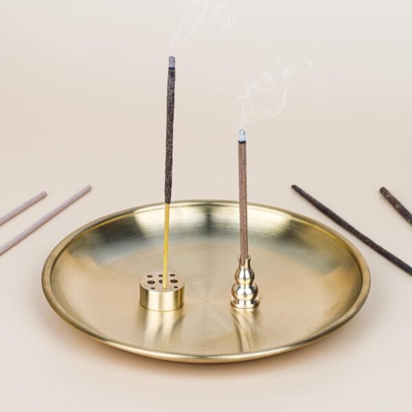 ZenBless 5 in 1 Incense Burner, Palo Santo Holder, Sage Holder, Incense Holder for Incense Sticks/Coil Incense/Incense Cones, 5.5 inches Brass Ash Catcher for Meditation Yoga Room (Gold_2pcs)