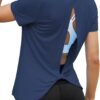 Mippo Open Back Workout Tops for Women Soft Short Sleeve Athletic Yoga Gym T Shirts