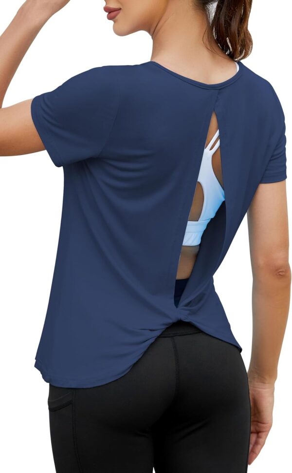 Mippo Open Back Workout Tops for Women Soft Short Sleeve Athletic Yoga Gym T Shirts