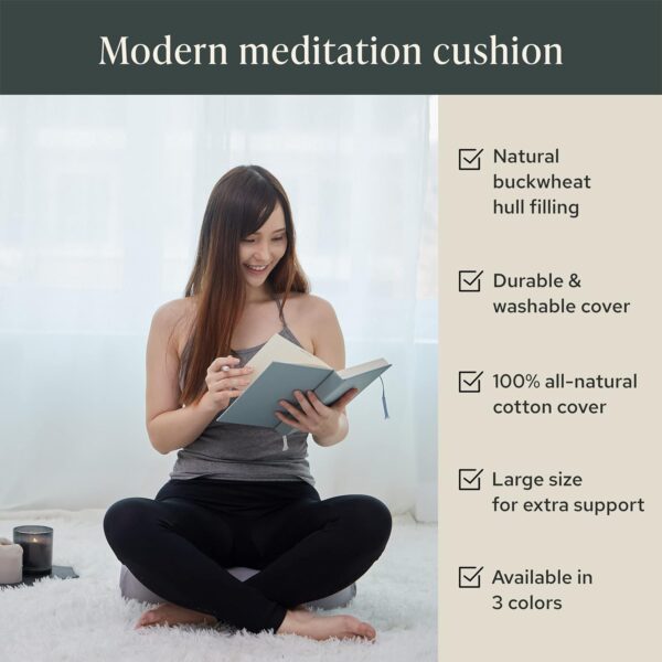Mindful & Modern Large Meditation Cushion | Zafu Yoga Bolster Meditation Floor Pillow Seat | Buckwheat Hull Filled Crescent Shaped Cushion with Removable Washable Cover + Carry Handle