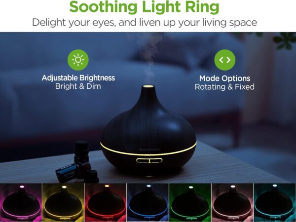 InnoGear Aromatherapy Diffuser & 10 Essential Oils Set, 400ml Diffuser Ultrasonic Diffuser Cool Mist Humidifier with 4 Timers 7 Colors Light Waterless Auto Off for Large Room Office, Dark Wood Grain