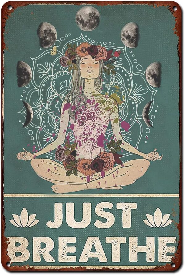 71L4YCKmaSL._AC_SL1333_.jpg Retro Yoga Girl Tin Sign Wall Decor Just Breathe Yoga Funny Inspirational Quote Wall Art Vintage Yoga Girl Tin Sign For Home Living Room Dorm Gym Wall Decor Idea Gifts For Family Friends 8x12 Inch