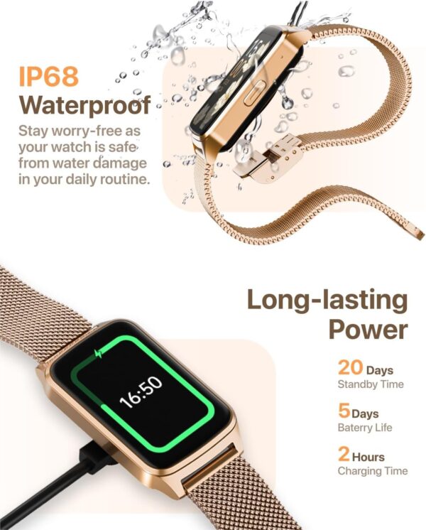 Smart Watch Health Fitness Tracker with 24/7 Heart Rate, Blood Oxygen Sleep Monitor, 110+ Sports Modes, Step Calorie Counter Pedometer IP68 Waterproof (Gold, 1.57)