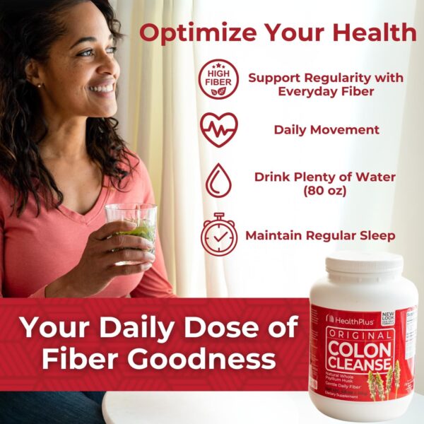 Health Plus Colon Cleanse Digestive Support | All Natural Daily Fiber for Toxin Elimination To Reduce Bloating | Supports Heart Health | 48 Ounces, 194 Servings