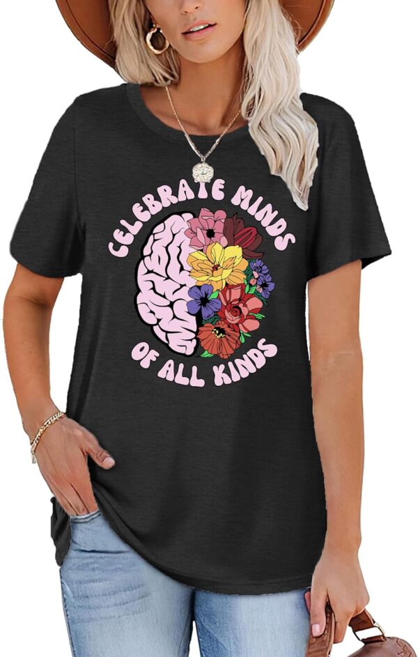 Celebrate Minds of All Kinds Shirts for Women Mental Health Matters Shirt Human Brain Awareness Shirt Tee Tops
