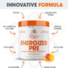 Genius Energized Pre Workout Powder, Sour Peach Rings - Caffeine Infused Pre-Workout Booster Supplement with Beta Alanine & Alpha GPC - No Artificial Sweetener or Dyes – 200mg Caffeine
