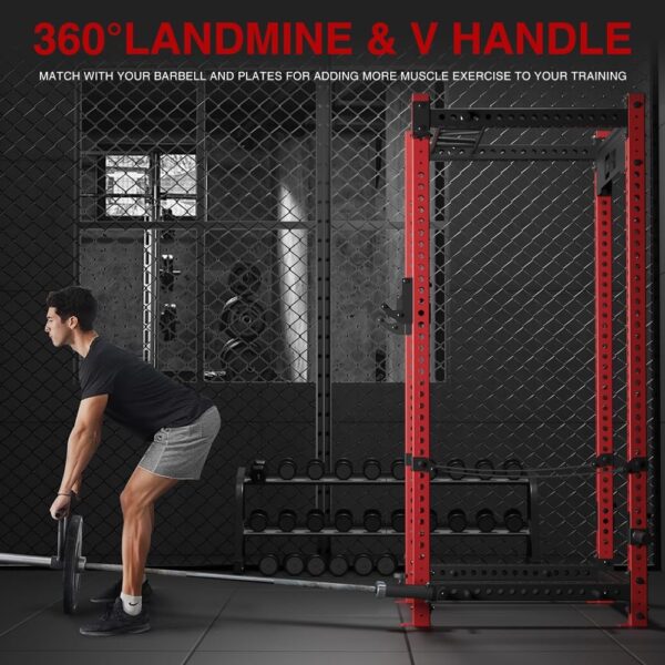 3"x3" Power Cage, 2400LB Multi-Function Power Rack, Commercial Squat Rack with Optional Full Body Workouts Attachments, Dip Bar, Smithbar, LAT Pulldown, Leg Extension and Curl for Home Gym