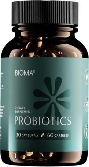 BIOMA Probiotics for Weight Management & Digestive Health, 3 in 1 Gut Health Probiotics and Prebiotics/Postbiotics, Slow Release Synbiotic Probiotic Capsules for Gut Health Multi Enzyme (60 Caps)