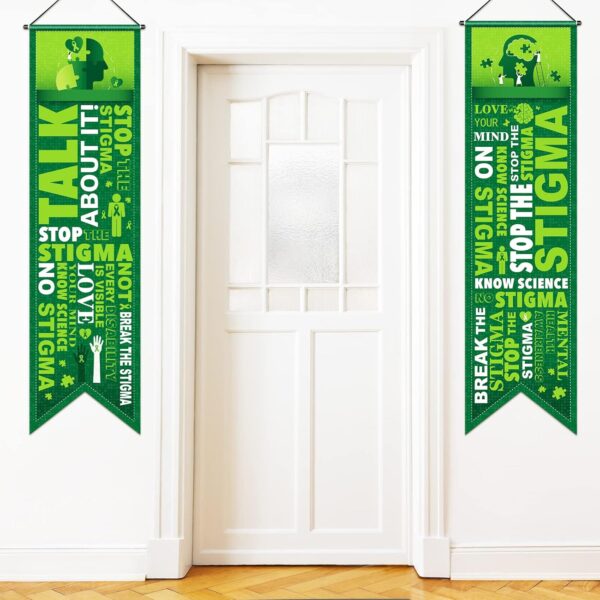 Blulu 2 Pcs Classroom Decorations Motivational Porch Sign inspirational Door Banner Decor for Indoor Outdoor Wall School Office Supplies(Mental Health Awareness)