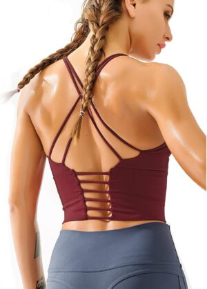 Redqenting Longline Sports Bra for Women with Removable Padded,Sexy Criss Cross Back Strappy Yoga Bras Workout Tank Tops