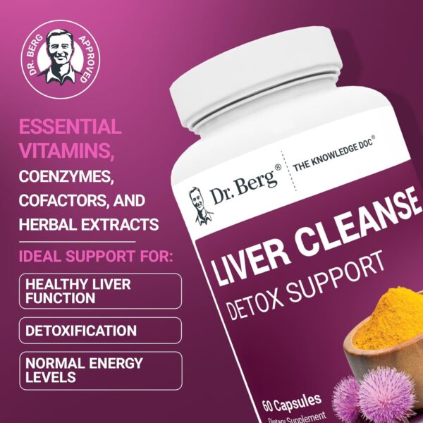 Dr. Berg Liver Cleanse Detox Capsules w/Unique Blend of Milk Thistle, Ox Bile & Folate - Liver Supplement Includes Turmeric, Black Pepper & Choline - 60 Capsules