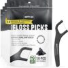 Biodegradable Floss Picks (200pcs) - Natural Dental Floss - Nontoxic Plant Based Floss Sticks for Adults & Kids - Vegan Tooth Pick Flossers - Single Thread Charcoal