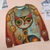 ZOCAVIA Women's Y2K Art Cat Sweatshirts Fall Abstract Cat Graphic Pullover Tops Long Sleeve Oil Painting Cat Printed T Shirts