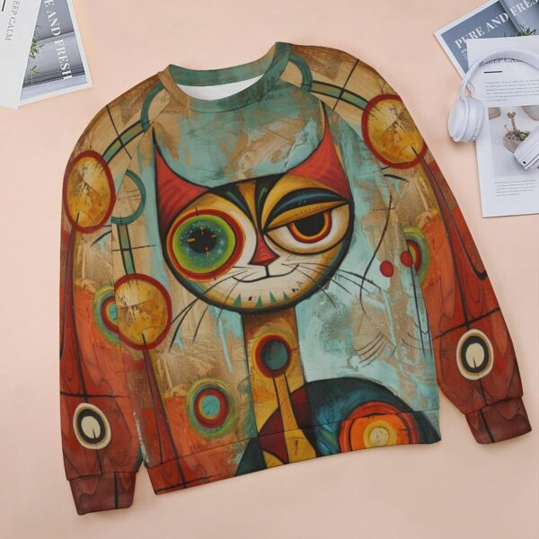 ZOCAVIA Women's Y2K Art Cat Sweatshirts Fall Abstract Cat Graphic Pullover Tops Long Sleeve Oil Painting Cat Printed T Shirts