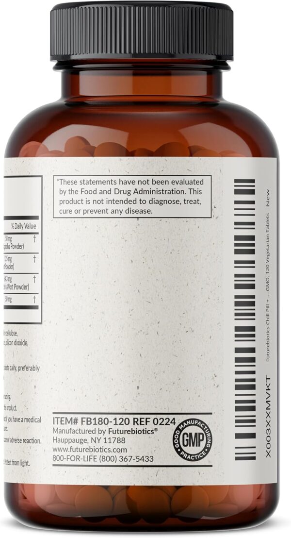 Futurebiotics Chill Pill + Ashwagandha, Rhodiola, St. John’s Wort, & L-Theanine - Non-GMO, 120 Vegetarian Tablets