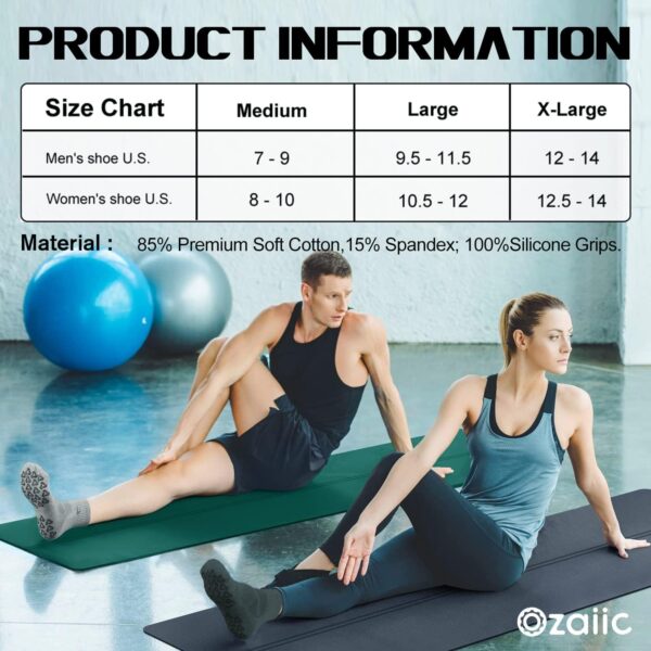 Ozaiic Non Slip Socks Grip for Yoga Home Workout Pure Barre, Pilates, Hospital, Ideal Cushion Socks for Men and Women