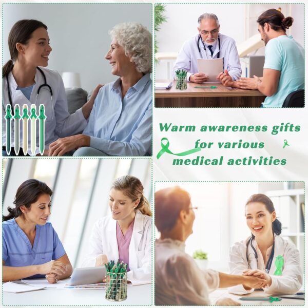 TecUnite 50 Pcs Mental Health Awareness Pens Green Ribbon Ballpoint Pens Bulk Motivational Therapist Alport Syndrome cerebral palsy Awareness Ribbons for Office Charity Favors Supplies Accessories