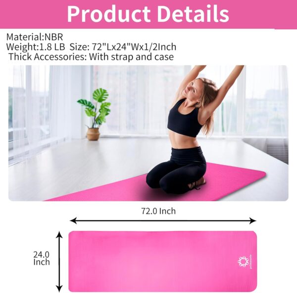 Primasole 1/2 Thick Exercise Mat with Carry Strap & Case Mat for Yoga Pilates Fitness at Home and Gym 72" L x 24" W