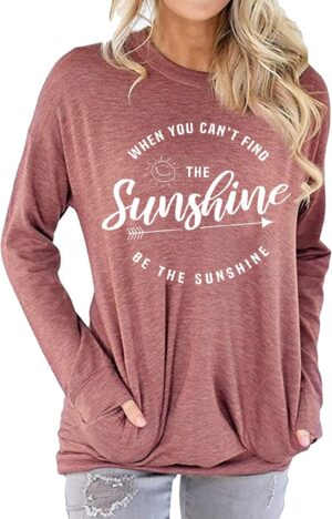 Muicy Womens Sunshine Shirt Casual Long Sleeve Shirt Tops Trendy Loose Fit Sweatshirts Tunic Tops with Pockets