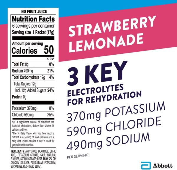 Pedialyte Electrolyte Powder Strawberry Lemonade, 6 Count (Pack of 1)