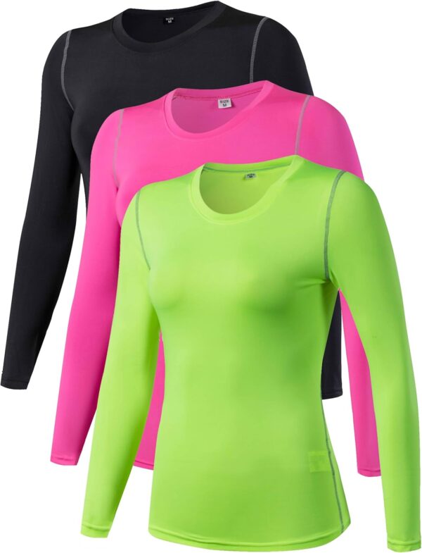 Women's 3 Pack Dry Fit Athletic Compression Base Layer Long Sleeve