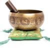 Tibetan Singing Bowl Set - Easy To Play Authentic Handcrafted For Meditation Sound Bowl Chakra Yoga Healing 4 Inches By Himalayan Bazaar (Gold & Green)
