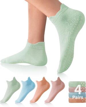 DIBAOLONG Pilates Socks with Grips for Women, Grip Socks Non Slip Yoga Socks for Barre Hospital Grippy Socks 4 Pairs