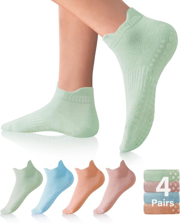 DIBAOLONG Pilates Socks with Grips for Women, Grip Socks Non Slip Yoga Socks for Barre Hospital Grippy Socks 4 Pairs
