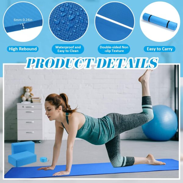 10 Pcs Yoga Starter Kit Include Yoga Mat with Carry Strap, 2 Yoga Blocks, Yoga Strap, Yoga Pilates Ball, 5 Resistance Bands with Air Pump Yoga Mat Set and Kit for Beginners Women and Men
