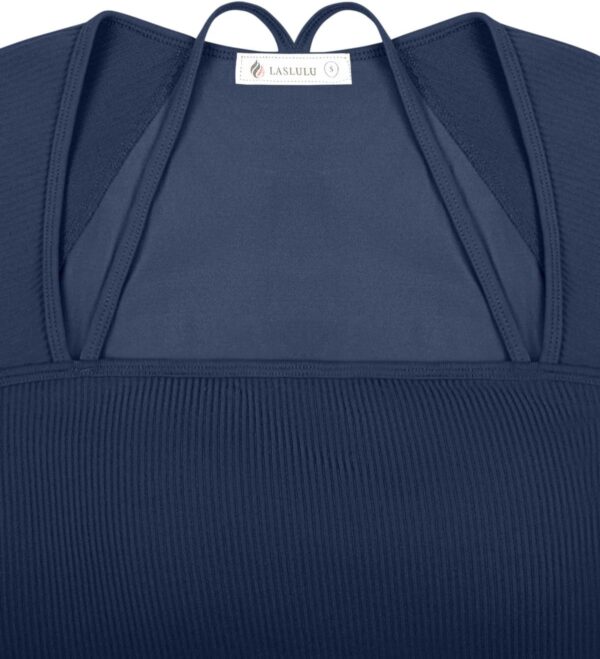 LASLULU Womens Sexy Square Neck Crop Top Ribbed Seamless Long Sleeve Workout Tops Halter Neck Athletic Yoga