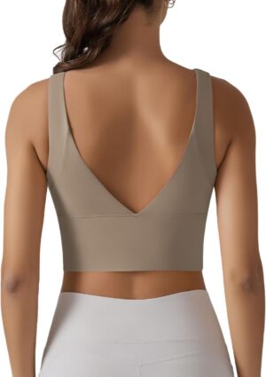 ABOCIW Longline Sports Bra for Women V Back Wireless Padded Medium Support Yoga Bra Workout Crop Tank Tops