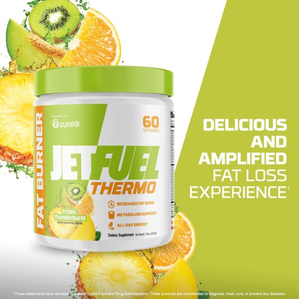 GAT SPORT JetFuel Tropic Thunderburst Thermo Powder for Fat Burning, ZumXR Caffeine, Carnitine, Theanine, for Men & Women, 60 Servings