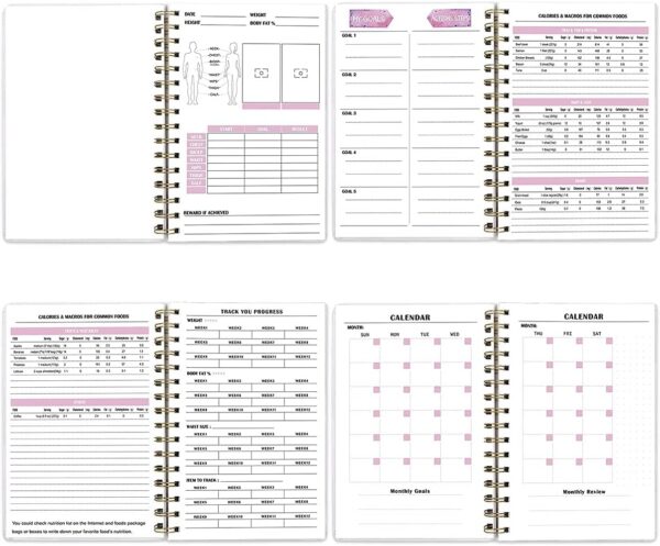 Food and Fitness Journal Meal Journal Diary Workout Wellness Log Notebook Planner Weight Loss Diet Meal Exercise Training Health Tracker 6.1" x 8.5" Hard Cover