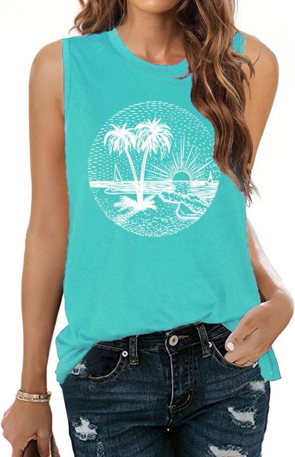 Summer Beach Tank Tops for Women Funny Cute Sunshine Coconut Tree Graphic Tee Shirt Hawaiian Family Vacation Tops