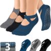 AURUZA Pilates Grip Socks for Women Non Slip Skid Yoga Socks with Grips Straps for Ballet Dance Workout Gripper Socks