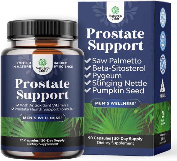Herbal Prostate Supplement for Men - Potent Pygeum and Saw Palmetto Extract with Beta Sitosterol & Green Tea for Urinary Tract Support - Male Health Blend for Frequent Urination - 90 Capsules