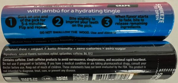 Xero Picks Energy Infused Flavored Toothpicks with Caffeine, B12 and B6-60 Picks (3 Pack) (Grape)
