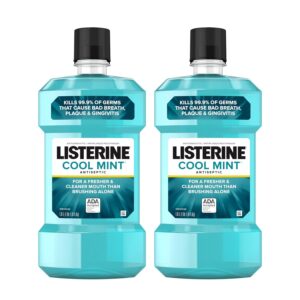 71MasqaY-eL._SL1500_.jpg Listerine Cool Mint Mouthwash, Kills 99.9% of Germs That Cause Bad Breath, Plaque and Gingivitis, Antiseptic, Cool Mint Flavor, 1 L, 2 Pack