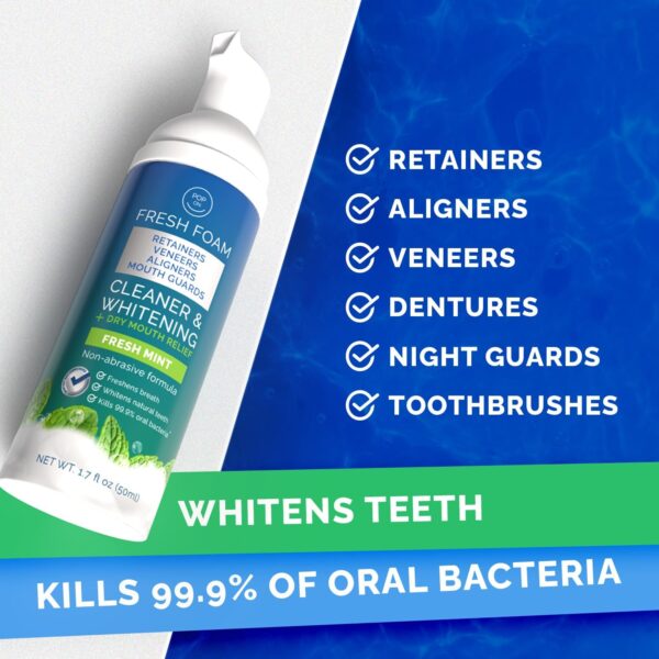 Aligner Fresh Foam Whitening & Retainer Cleaning Foam for Invisalign, ClearCorrect, Essix, Vivera, Mouth Guards, Night Guards, Veneers, Whitens Teeth, Freshens Breath, 3% Hydrogen Peroxide, 1 Pk, Mint