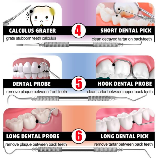Antonki 6 Pack Dental Tools, Plaque Remover for Teeth Cleaning Dental Pick Hygiene Kit, Stainless Steel Professional Tooth Scraper Tartar Removal Cleaner for Home Use - with Case