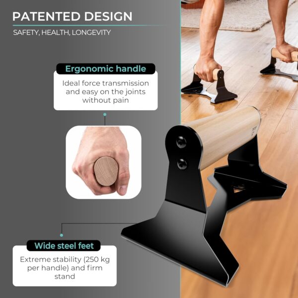 PULLUP & DIP Parallettes - Push Up Handles with Ergonomic Wooden Handles & Heavy-Duty Steel - Non-slip Parallettes Bars for Strength Training and Calisthenics - Press Up Handles for Push Ups