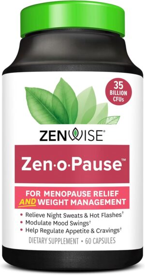 Zenwise Health ZenoPause for Menopause Relief | Digestive Health, Bone Density and Gut Balance | Probiotics, Green Tea and Black Cohosh - 60 Count