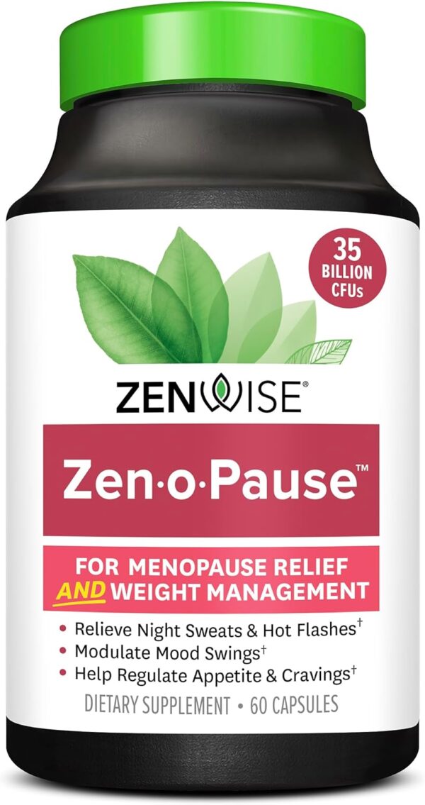Zenwise Health ZenoPause for Menopause Relief | Digestive Health, Bone Density and Gut Balance | Probiotics, Green Tea and Black Cohosh - 60 Count