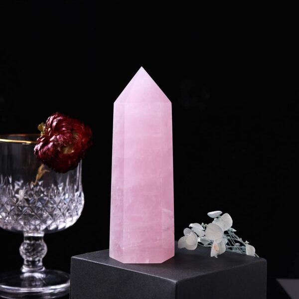 Runyangshi Large Rose Quartz Natural Healing Crystal Wand 4.72"-5" Crystals Tower 6 Faceted Single Point Crystal Prism Wand Natural Stones for Meditation Reiki Chakra Therapy Home Decor Gift